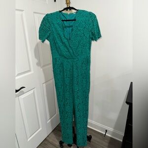 Teal Lace Jumpsuit with Short Sleeves